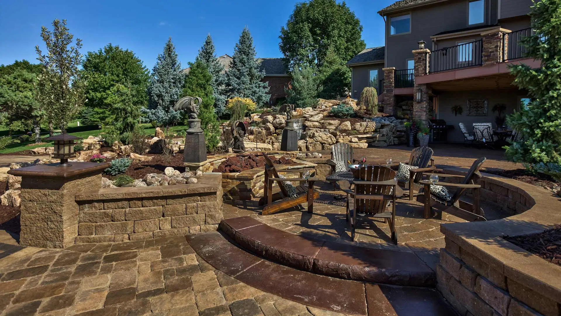 Luxury outdoor living space and paver patio installed near Elkhorn, Nebraska.