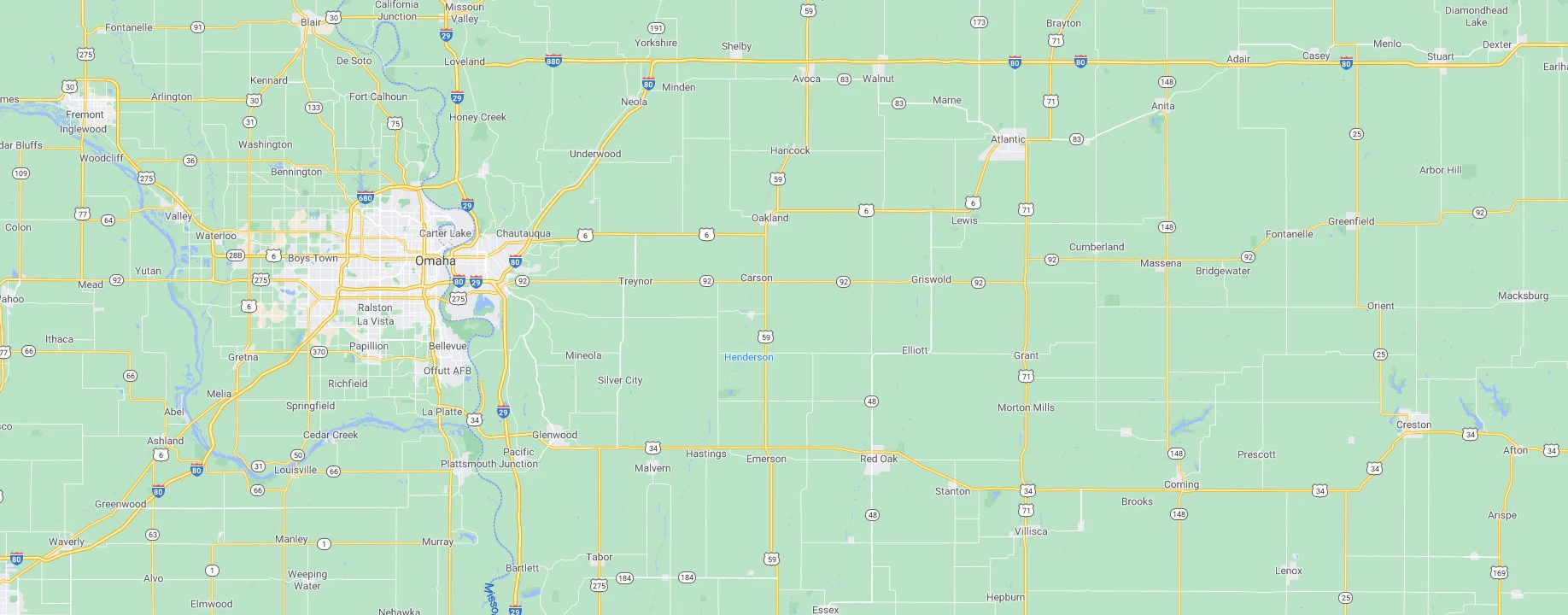 Groundscapes, Inc. service areas map background of Omaha, Nebraska.