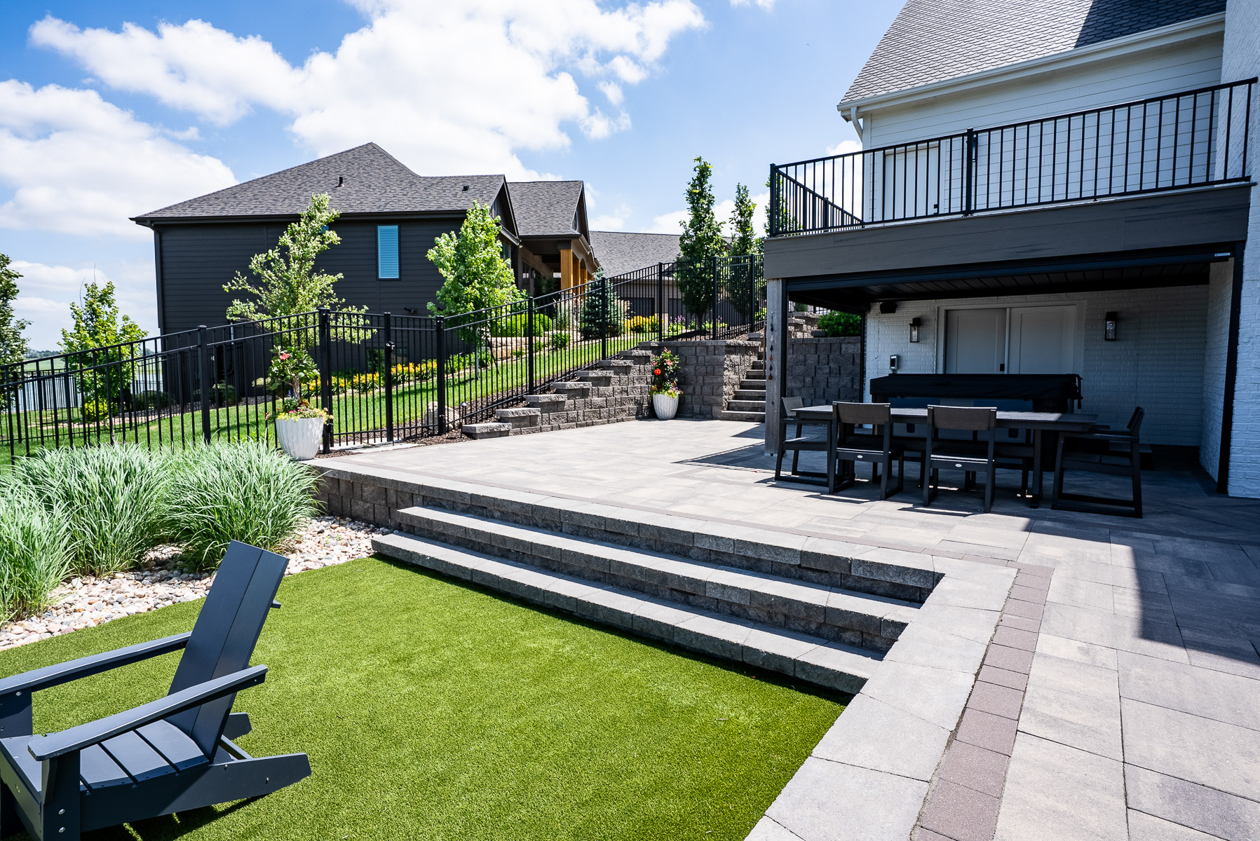 stone steps paver patio seating fencing